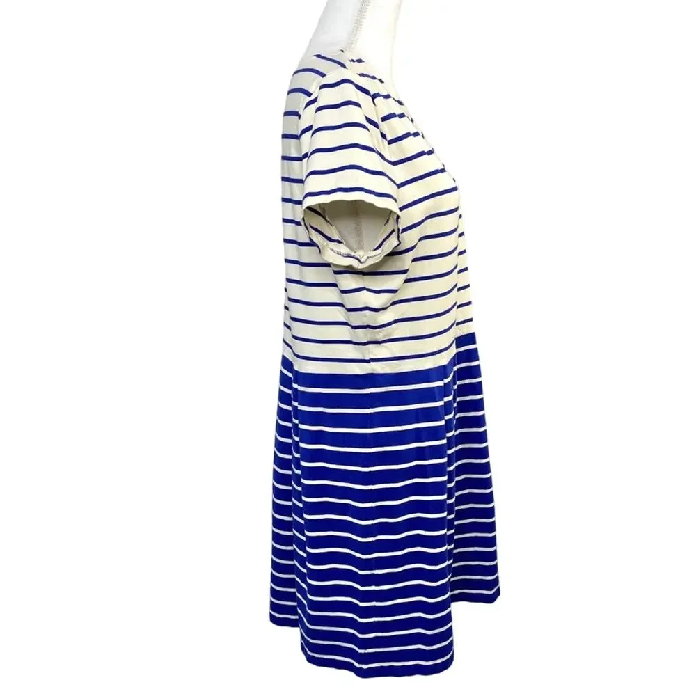 Isaac Mizrahi Live Size L Ink Blue Stripe Short Sleeve Fit & Flare Knit Dress - Picture 5 of 10